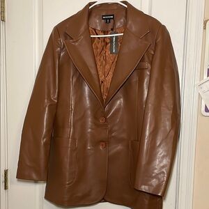PrettyLittleThing Brown Faux Leather Blazer